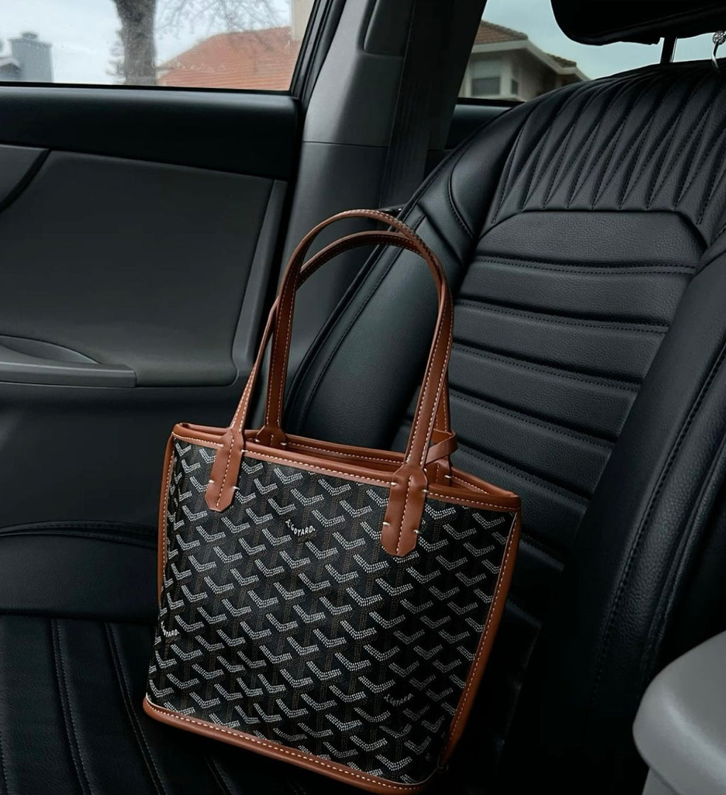 Goyard Tote Bag - Black with brown (Medium with Pouch)