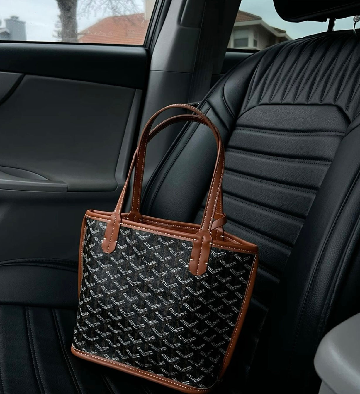 Goyard Tote Bag - Black with brown (Medium with Pouch)