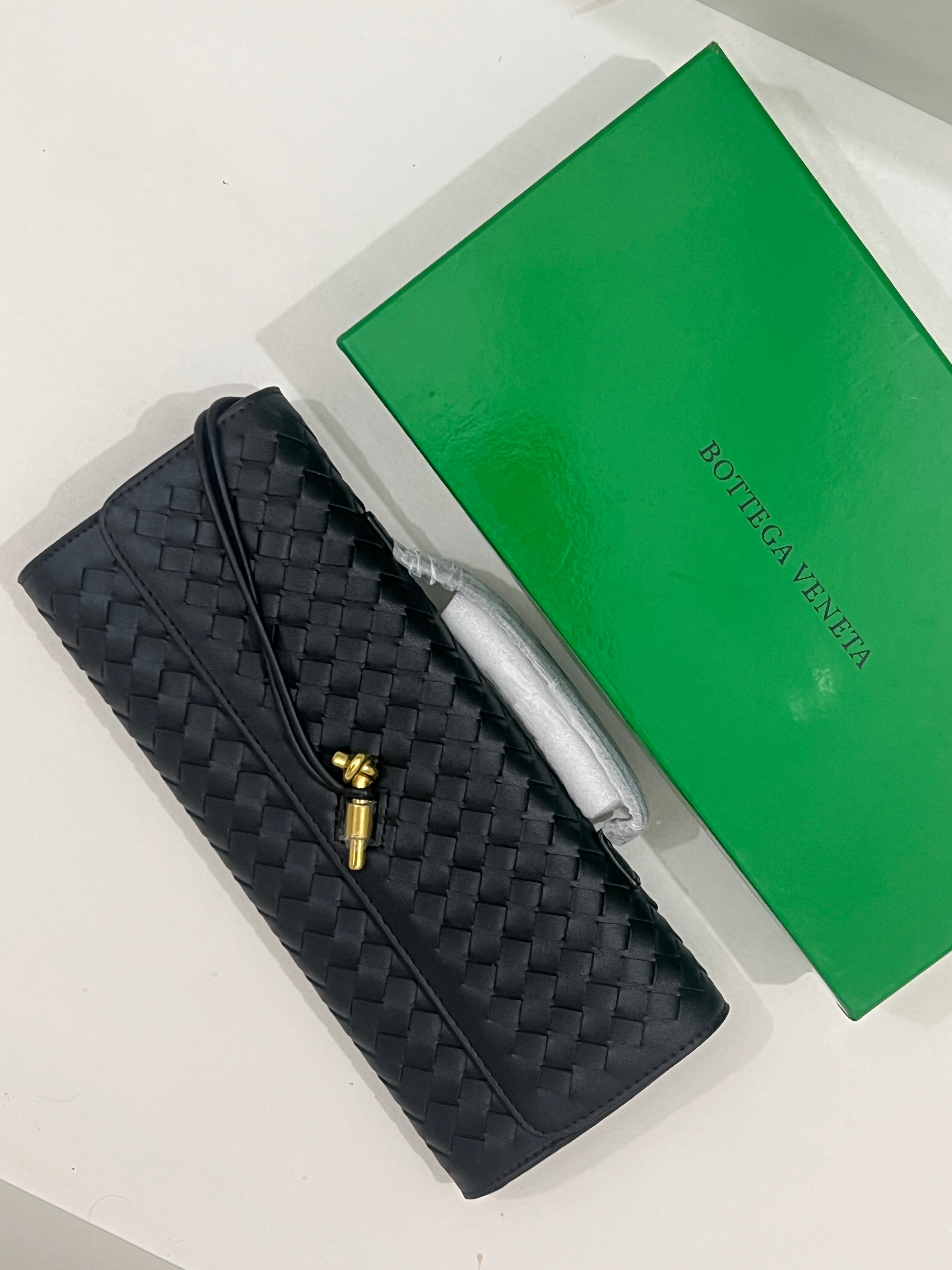 Bottega Veneta Inspired Clutch (Black) with Long Strap