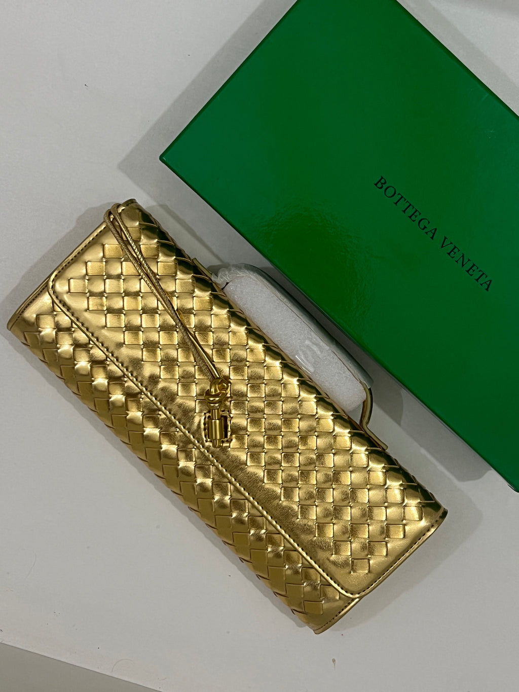 Bottega Veneta Inspired Clutch (Golden) with Long Strap