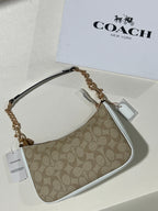 Coach Teri khaki white Shoulder Bag (with Box and long strap)