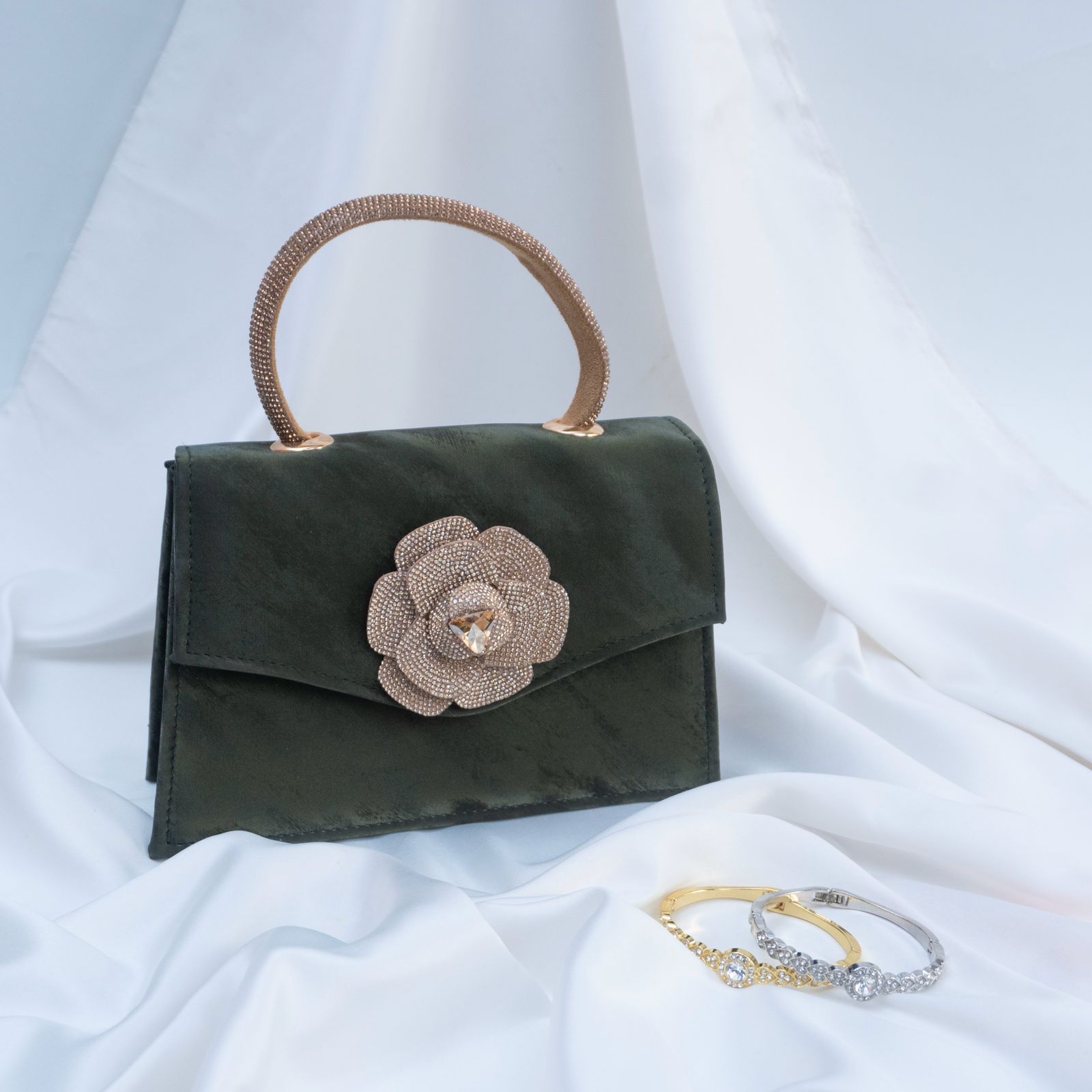 Faux Suede Floral Clutch Bag