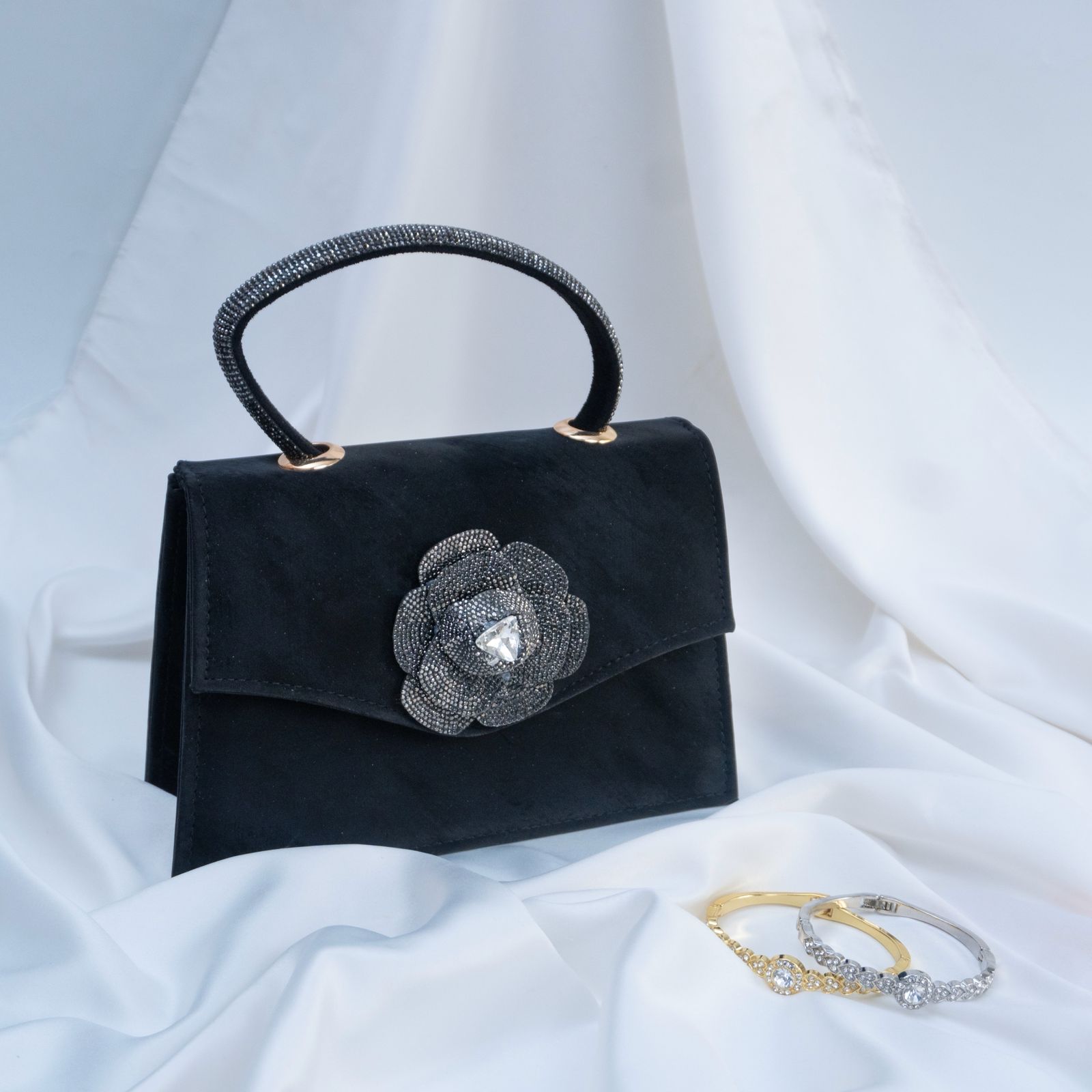 Faux Suede Floral Clutch Bag