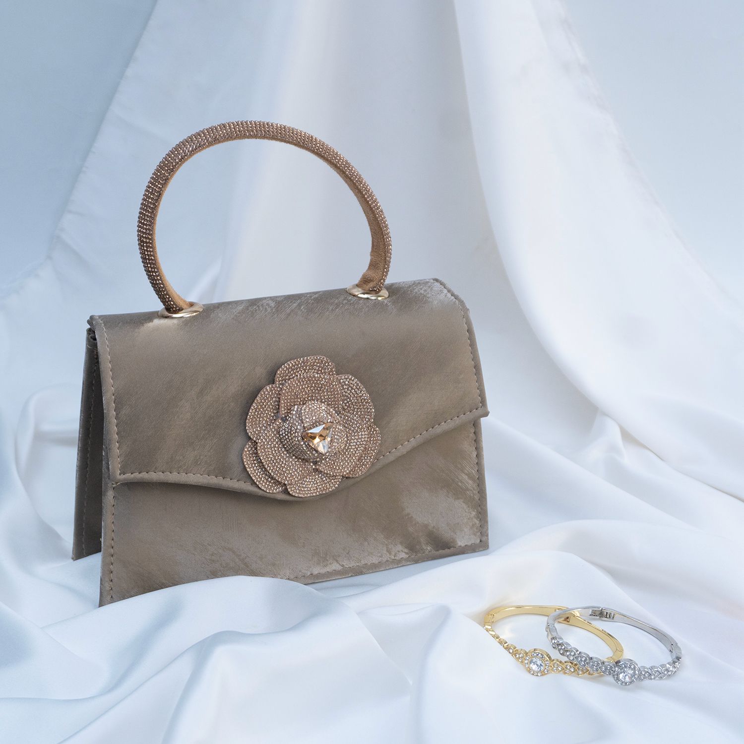 Faux Suede Floral Clutch Bag