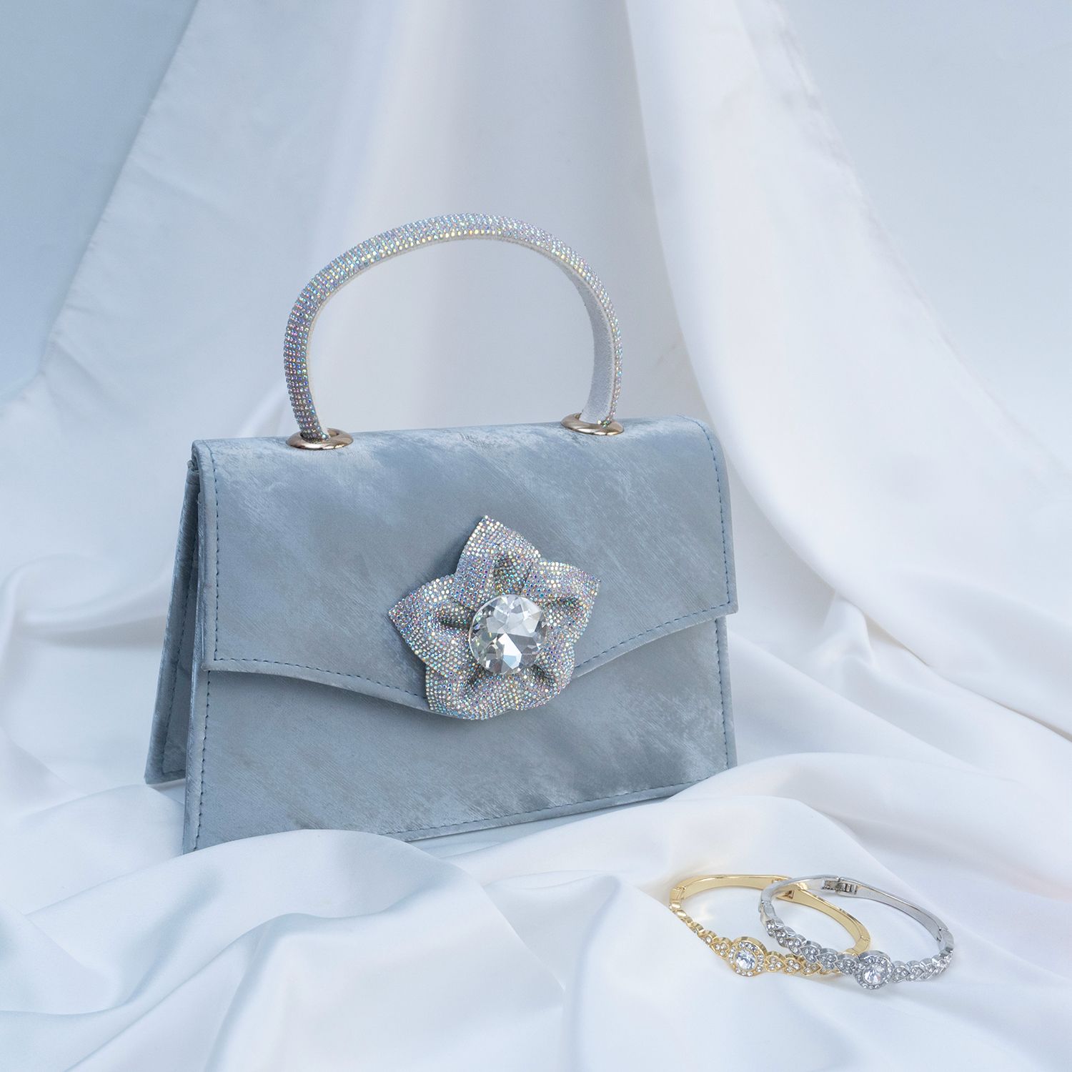 Faux Suede Floral Clutch Bag